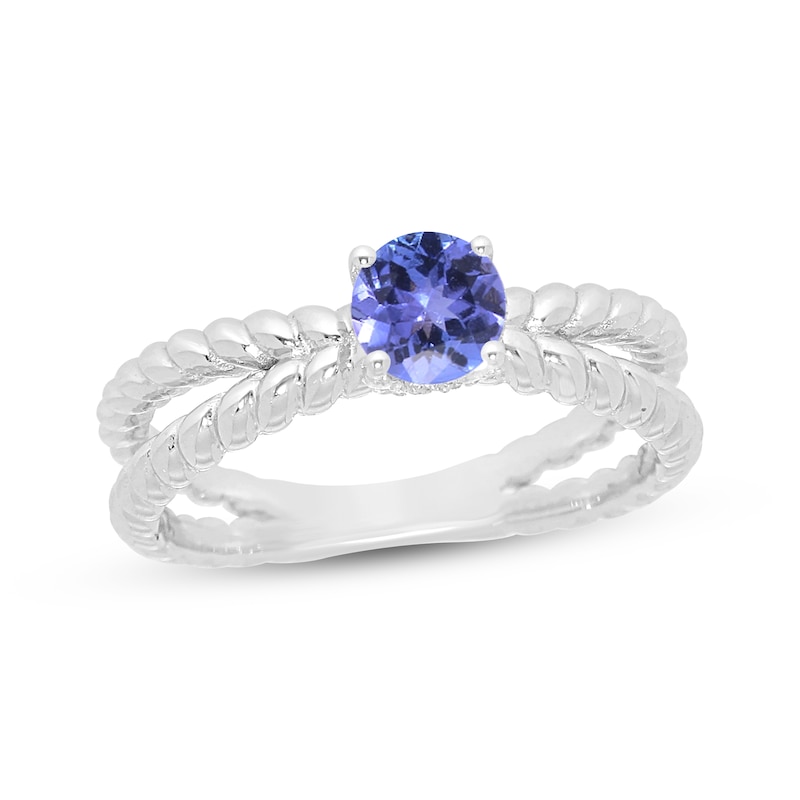 Tanzanite & White Lab-Created Sapphire Split Shank Rope Ring Sterling Silver