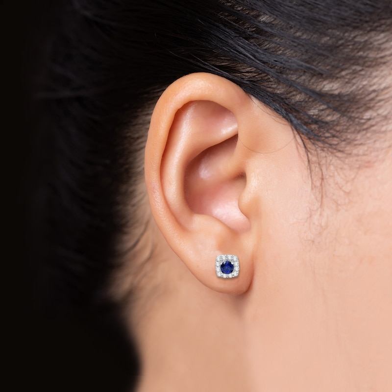 Tanzanite & White Lab-Created Sapphire Stud Earrings Sterling Silver