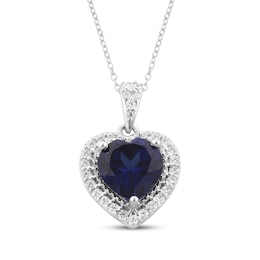 Heart-Shaped Tanzanite & White Lab-Created Sapphire Necklace Sterling Silver 18&quot;