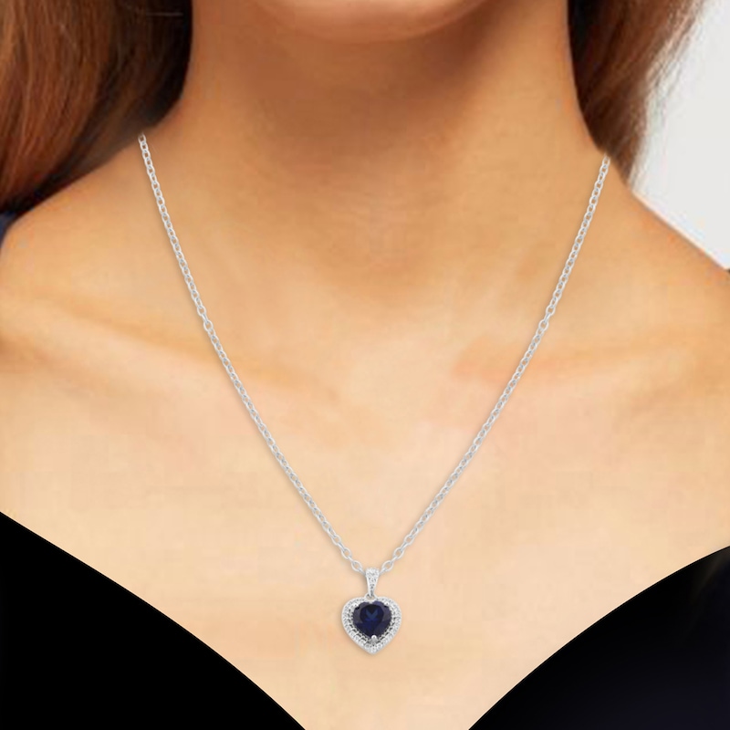 Heart-Shaped Tanzanite & White Lab-Created Sapphire Necklace Sterling Silver 18"
