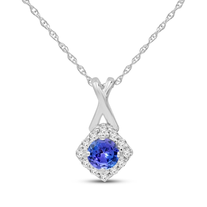 Tanzanite & White Lab-Created Sapphire Halo Necklace Sterling Silver 18"