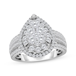 Multi-Diamond Double Pear Halo Engagement Ring 2 ct tw 10K White Gold