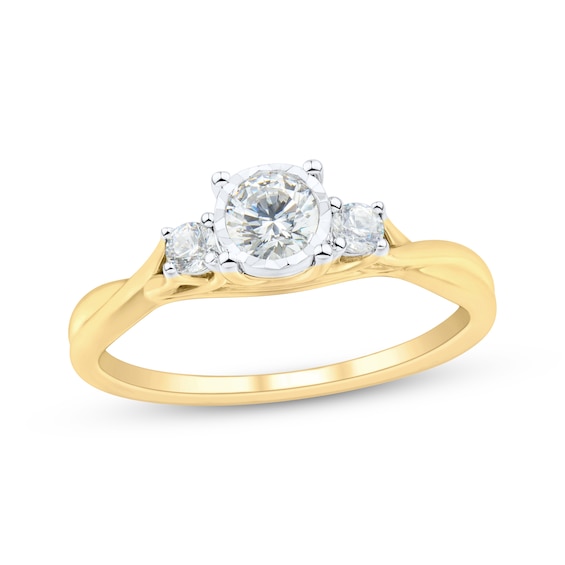 Round-Cut Diamond Three-Stone Twist Shank Engagement Ring 1/2 ct tw 10K Yellow Gold