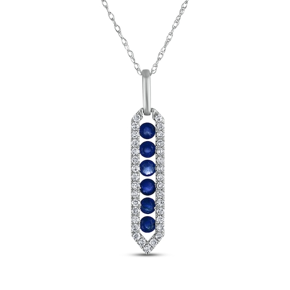 Natural Blue Sapphire & Diamond Drop Necklace 1/5 ct tw 10K White Gold 18"