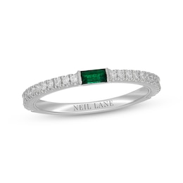 Neil Lane Baguette-Cut Natural Emerald & Diamond Anniversary Ring 1/4 ct tw 14K White Gold
