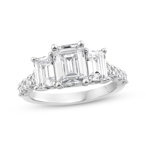 Memories Moments Magic Emerald-Cut Lab-Grown Diamond Three-Stone Engagement Ring 3-1/2 ct tw 14K White Gold