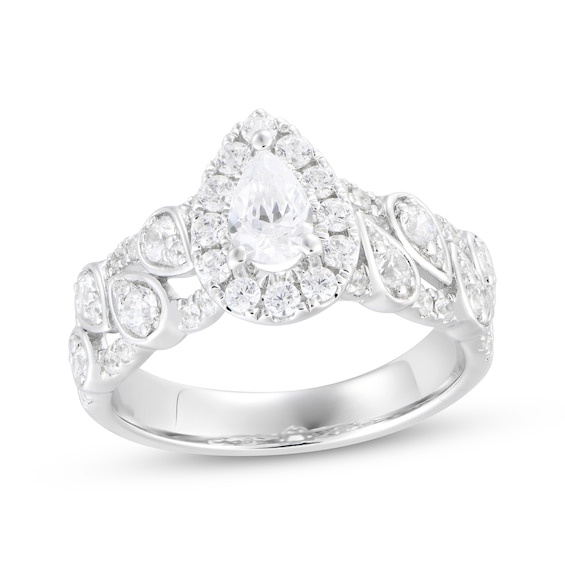 Pear-Shaped Diamond Halo Engagement Ring 1-1/4 ct tw 14K White Gold