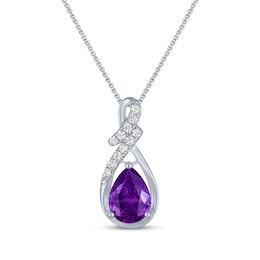 Pear-Shaped Amethyst & White Lab-Created Sapphire Swirl Necklace Sterling Silver 18&quot;