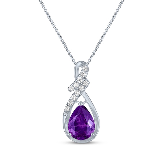 Pear-Shaped Amethyst & White Lab-Created Sapphire Swirl Necklace Sterling Silver 18"