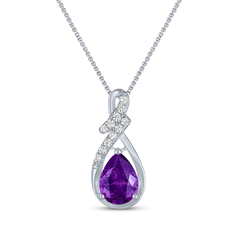 Main Image 1 of Pear-Shaped Amethyst & White Lab-Created Sapphire Swirl Necklace Sterling Silver 18&quot;