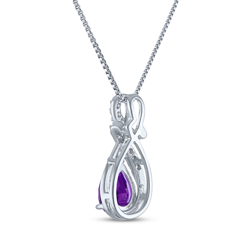 Main Image 3 of Pear-Shaped Amethyst & White Lab-Created Sapphire Swirl Necklace Sterling Silver 18&quot;