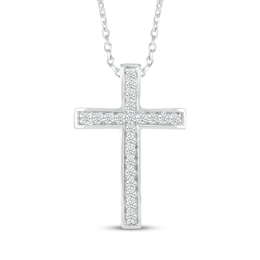 Diamond Domed Cross Necklace 1/10 ct 10K White Gold 18&quot;