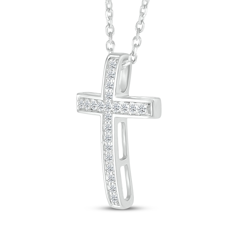 Main Image 2 of Diamond Domed Cross Necklace 1/10 ct 10K White Gold 18&quot;