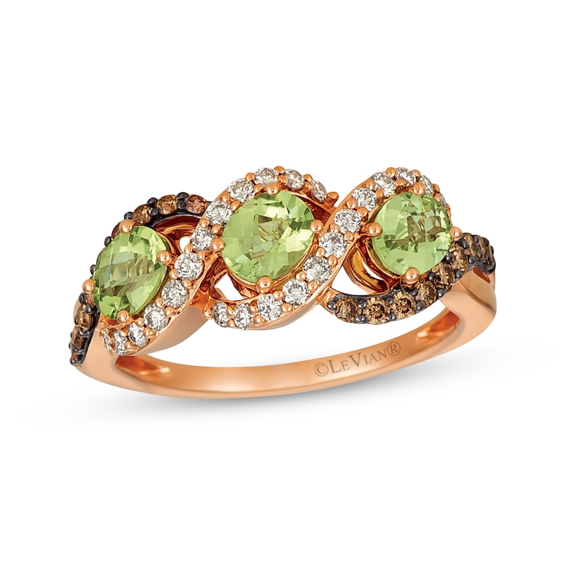 Main Image 1 of Le Vian Oval-Cut Peridot Ring 1/2 ct tw Diamonds 14K Strawberry Gold