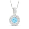 Thumbnail Image 1 of Swiss Blue Topaz & White Lab-Created Sapphire Double Halo Necklace Sterling Silver 18&quot;