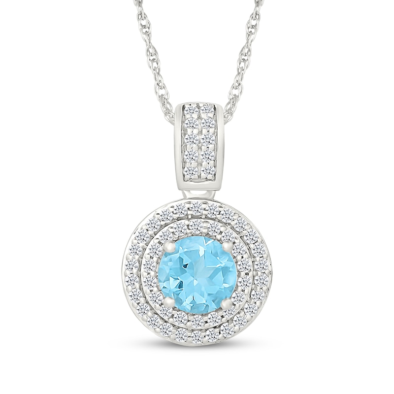 Main Image 1 of Swiss Blue Topaz & White Lab-Created Sapphire Double Halo Necklace Sterling Silver 18&quot;