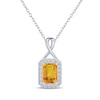 Thumbnail Image 0 of Octagon-Cut Citrine & White Lab-Created Sapphire Necklace Sterling Silver 18"