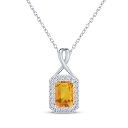 Octagon-Cut Citrine & White Lab-Created Sapphire Necklace Sterling Silver 18&quot;