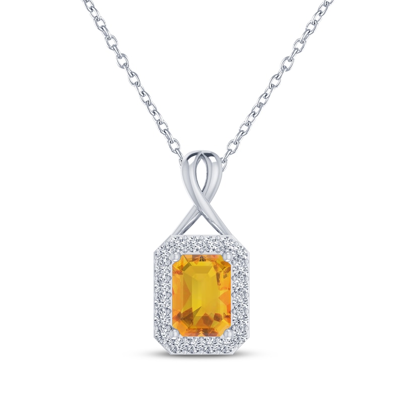 Octagon-Cut Citrine & White Lab-Created Sapphire Necklace Sterling Silver 18"