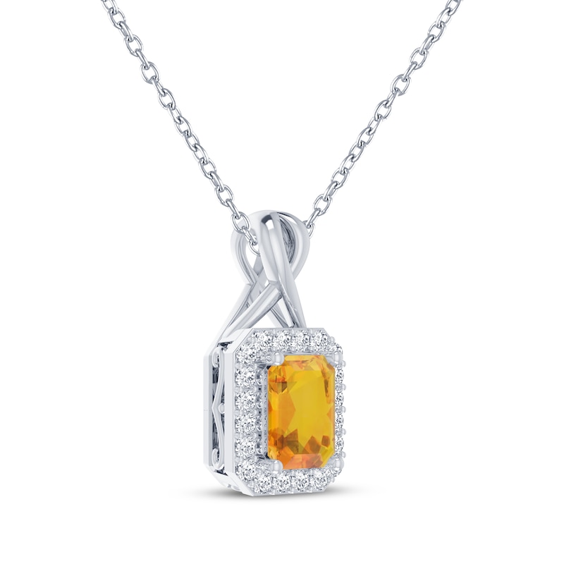 Octagon-Cut Citrine & White Lab-Created Sapphire Necklace Sterling Silver 18"