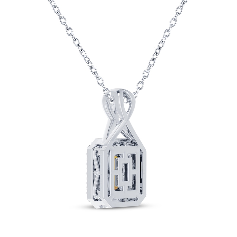 Octagon-Cut Citrine & White Lab-Created Sapphire Necklace Sterling Silver 18"