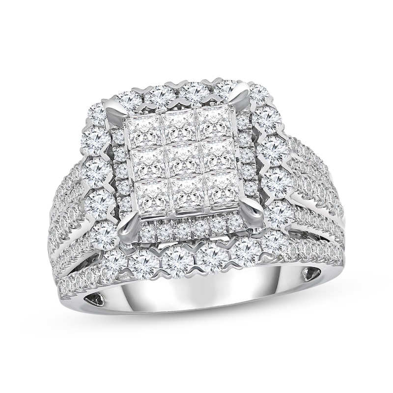 Main Image 1 of Princess-Cut Multi-Diamond Center Engagement Ring 3 ct tw 10K White Gold