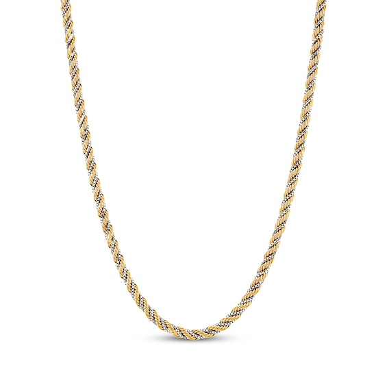 Hollow Rope & Box Chain Necklace 2.46mm 10K Two-Tone Gold 22"