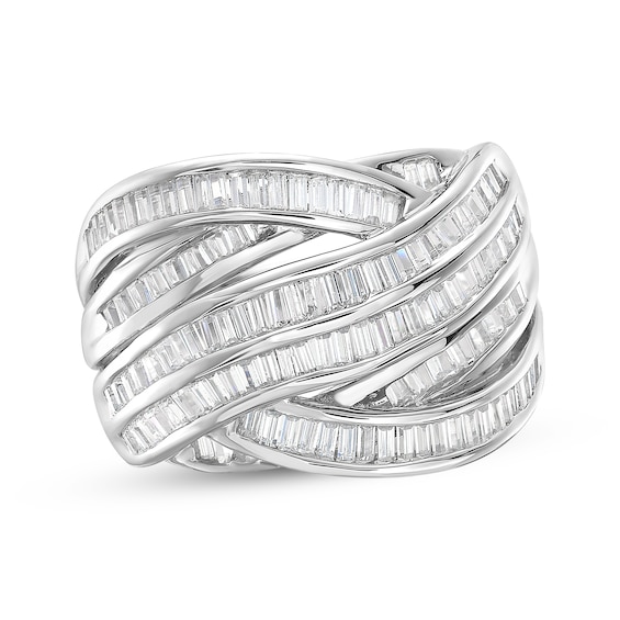 Baguette-Cut Diamond Multi-Row Crossover Fashion Ring 1 ct tw 10K White Gold