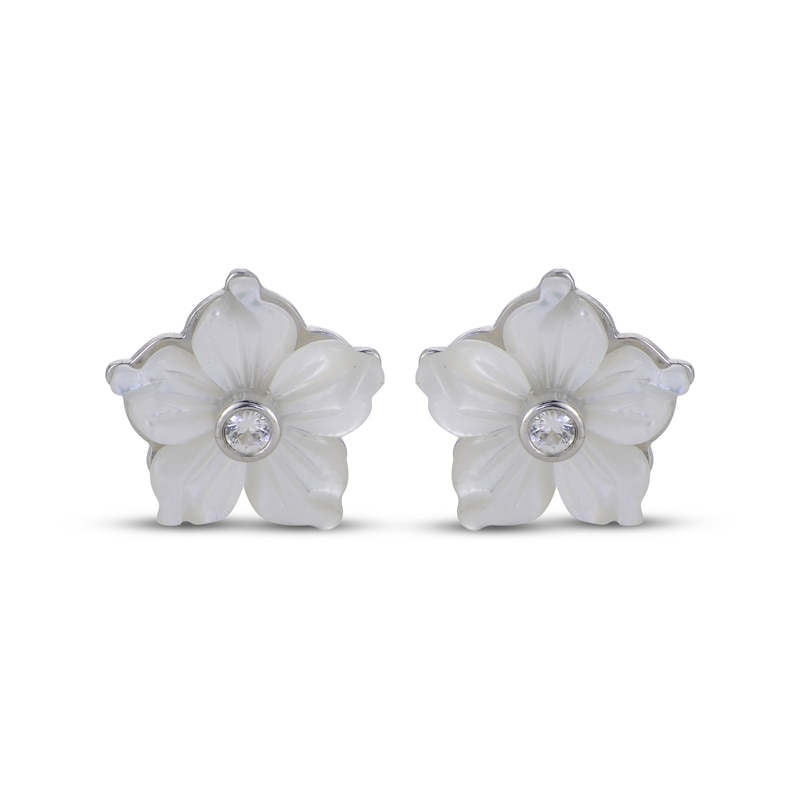 Main Image 2 of White Lab-Created Sapphire & Mother-of-Pearl Flower Stud Earrings Sterling Silver