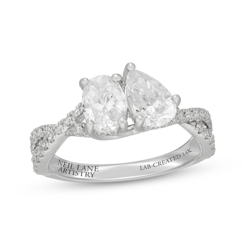 Main Image 1 of Neil Lane Artistry Oval-Cut & Pear-Shaped Lab-Grown Diamond Toi et Moi Engagement Ring 1-7/8 ct tw 14K White Gold