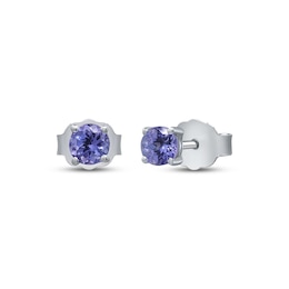 Tanzanite Solitaire Stud Earrings Sterling Silver