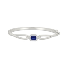 Emerald-Cut Blue Lab-Created Sapphire & White Lab-Created Sapphire Bangle Bracelet Sterling Silver 7&quot;