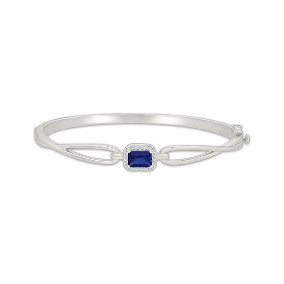 Emerald-Cut Blue Lab-Created Sapphire & White Lab-Created Sapphire Bangle Bracelet Sterling Silver 7"