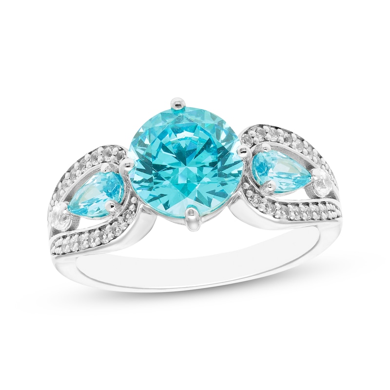 Main Image 1 of Memories Moments Magic Round & Pear-Shaped Swiss Blue Topaz & White Lab-Created Sapphire Ring Sterling Silver