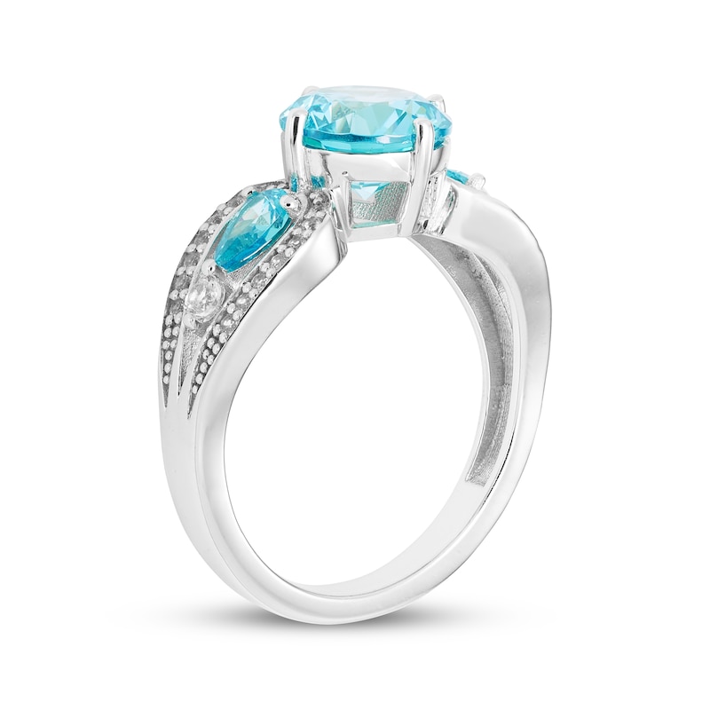 Main Image 2 of Memories Moments Magic Round & Pear-Shaped Swiss Blue Topaz & White Lab-Created Sapphire Ring Sterling Silver