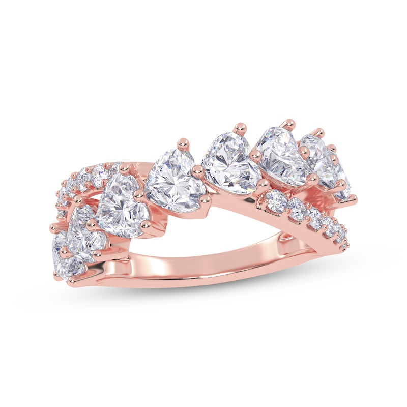 Main Image 1 of Lab-Grown Diamonds by KAY Heart-Shaped & Round-Cut Crossover Ring 2 ct tw 14K Rose Gold