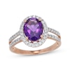 Thumbnail Image 1 of Oval-Cut Amethyst & Diamond Halo Ring 1/3 ct tw 10K Rose Gold