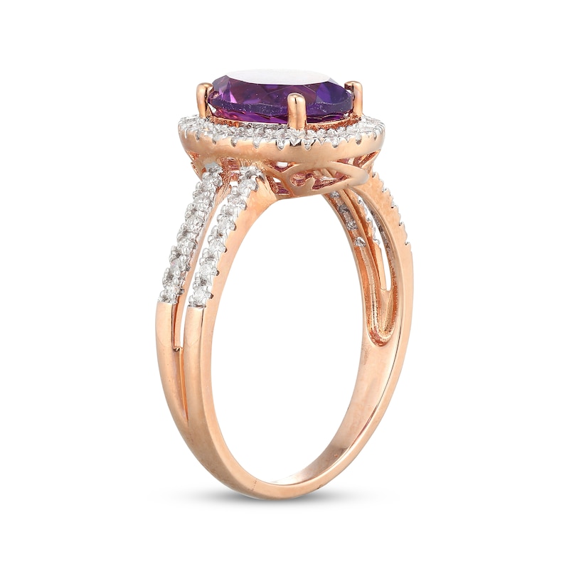 Main Image 2 of Oval-Cut Amethyst & Diamond Halo Ring 1/3 ct tw 10K Rose Gold