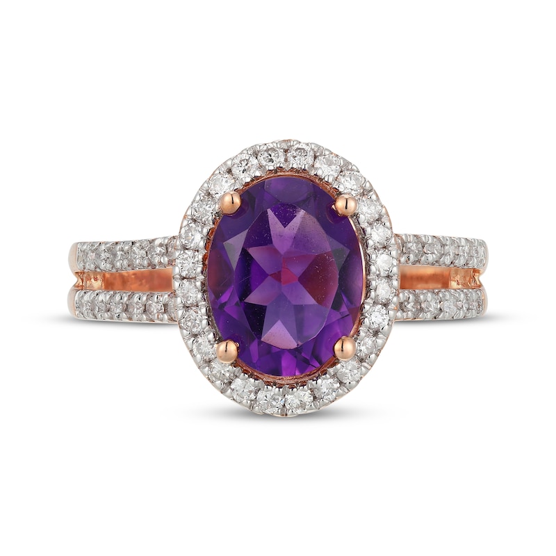 Main Image 3 of Oval-Cut Amethyst & Diamond Halo Ring 1/3 ct tw 10K Rose Gold