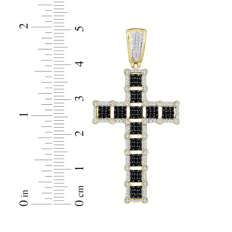 Main Image 3 of Men's Black & White Diamond Squares Cross Charm 1 ct tw 10K Yellow Gold