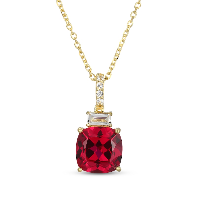 Main Image 1 of Cushion-Cut Lab-Created Ruby & White Lab-Created Sapphire Necklace 18K Yellow Gold-Plated Sterling Silver 18&quot;