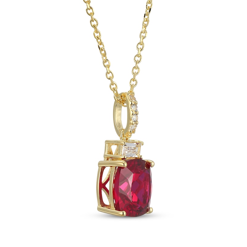 Main Image 2 of Cushion-Cut Lab-Created Ruby & White Lab-Created Sapphire Necklace 18K Yellow Gold-Plated Sterling Silver 18&quot;