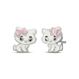 Children's Enamel Kitten Stud Earrings Sterling Silver