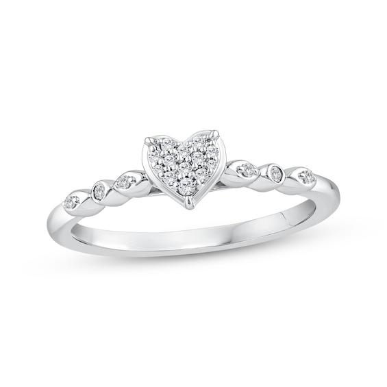 Multi-Diamond Heart-Shaped Promise Ring 1/10 ct tw Sterling Silver