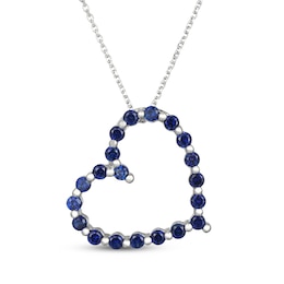 Blue Lab-Created Sapphire Tilted Heart Necklace Sterling Silver 18&quot;