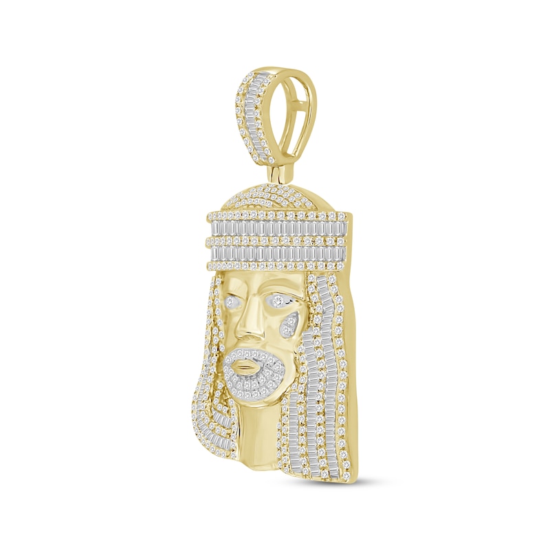 Main Image 2 of Men's Baguette & Round-Cut Diamond Jesus Charm 1-1/2 ct tw 10K Yellow Gold