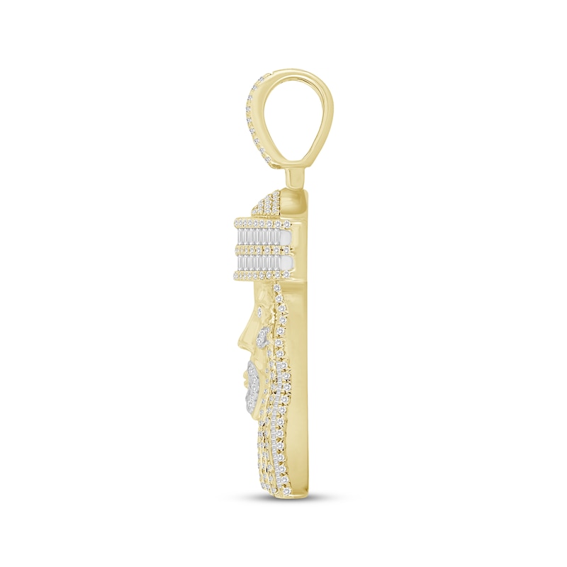 Main Image 3 of Men's Baguette & Round-Cut Diamond Jesus Charm 1-1/2 ct tw 10K Yellow Gold