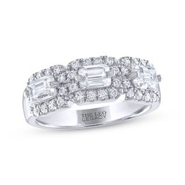 THE LEO Legacy Lab-Grown Diamond Emerald-Cut Three-Stone Anniversary Band 1-1/3 ct tw 14K White Gold