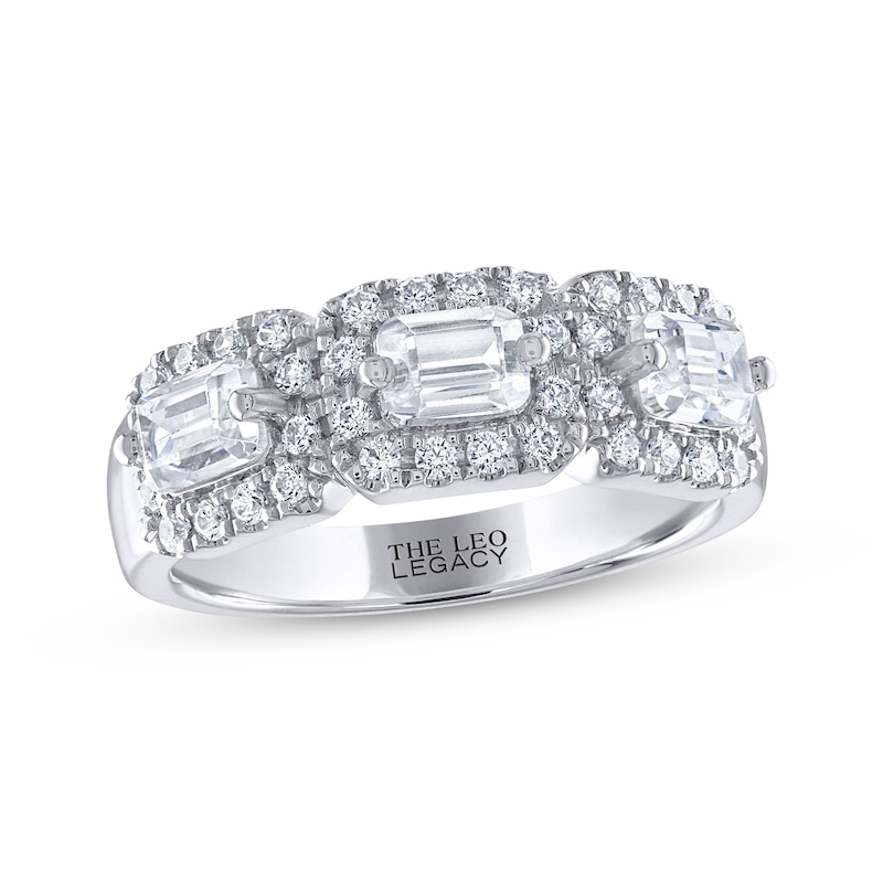 Main Image 1 of THE LEO Legacy Lab-Grown Diamond Emerald-Cut Three-Stone Anniversary Band 1-1/3 ct tw 14K White Gold