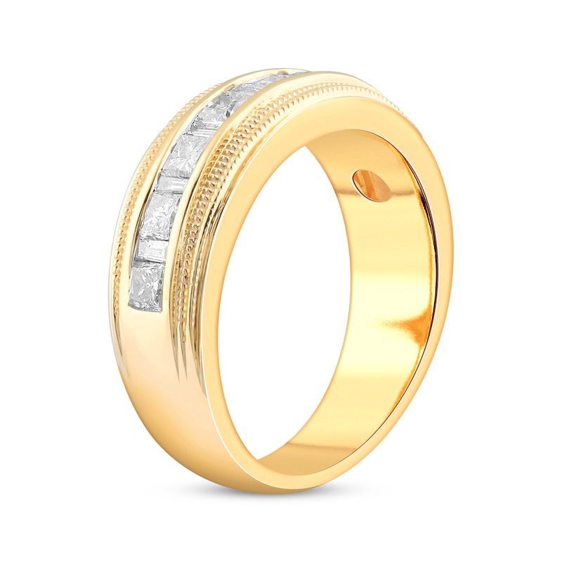 Main Image 2 of Men's Square & Baguette-Cut Diamond Channel Wedding Band 1-1/2 ct tw 10K Yellow Gold